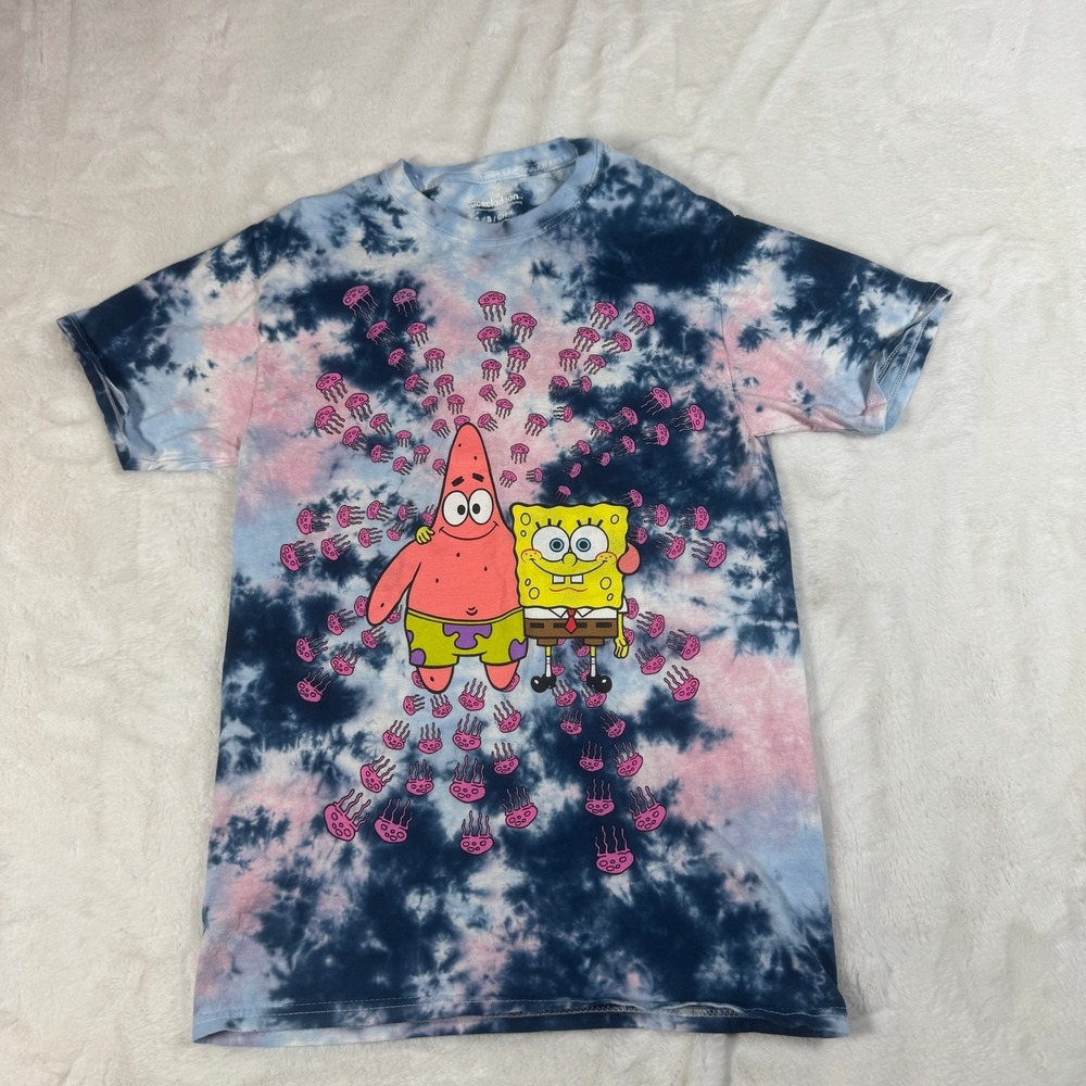 Nickelodeon Spongebob Patrick Tie Dye Jellyfish T Shirt Mens Small Blue Pink